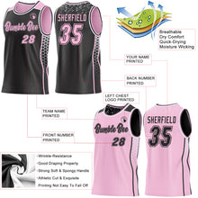 Load image into Gallery viewer, Custom Black Light Pink-White Side Panel Stripe Geometric Triangle Gradient Dot Reversible Double Side Sublimation Basketball Set Jersey