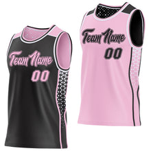 Load image into Gallery viewer, Custom Black Light Pink-White Side Panel Stripe Geometric Triangle Gradient Dot Reversible Double Side Sublimation Basketball Set Jersey