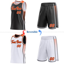 Charger l'image dans la galerie, Custom Black Orange-White Side Panel Stripe Geometric Triangle Gradient Dot Reversible Double Side Sublimation Basketball Set Jersey