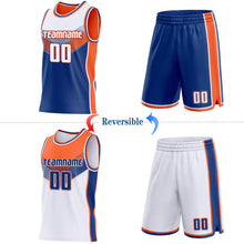 Laden Sie das Bild in den Galerie-Viewer, Custom White Royal-Orange Side Panel Stripe Geometric V-Cut Color Block Reversible Double Side Sublimation Basketball Set Jersey