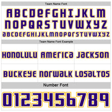 Charger l'image dans la galerie, Custom White Purple-Gold Side Panel Stripe Geometric V-Cut Color Block Reversible Double Side Sublimation Basketball Set Jersey