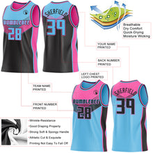 Charger l'image dans la galerie, Custom Sky Blue Black-Pink Side Panel Stripe Geometric V-Cut Color Block Reversible Double Side Sublimation Basketball Set Jersey