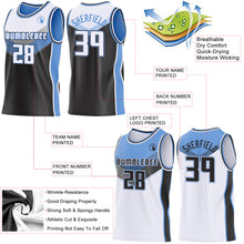 Load image into Gallery viewer, Custom White Black-Light Blue Side Panel Stripe Geometric V-Cut Color Block Reversible Double Side Sublimation Basketball Set Jersey