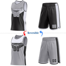 Charger l'image dans la galerie, Custom Gray Black-White Side Panel Stripe Geometric V-Cut Color Block Reversible Double Side Sublimation Basketball Set Jersey