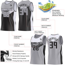 Charger l'image dans la galerie, Custom Gray Black-White Side Panel Stripe Geometric V-Cut Color Block Reversible Double Side Sublimation Basketball Set Jersey