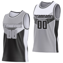 Charger l'image dans la galerie, Custom Gray Black-White Side Panel Stripe Geometric V-Cut Color Block Reversible Double Side Sublimation Basketball Set Jersey
