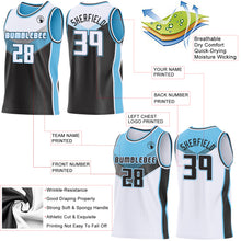 Laden Sie das Bild in den Galerie-Viewer, Custom White Black-Sky Blue Side Panel Stripe Geometric V-Cut Color Block Reversible Double Side Sublimation Basketball Set Jersey