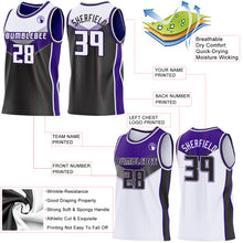 Load image into Gallery viewer, Custom White Black-Purple Side Panel Stripe Geometric V-Cut Color Block Reversible Double Side Sublimation Basketball Set Jersey