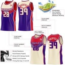 Charger l'image dans la galerie, Custom Cream Purple-Red Side Panel Stripe Geometric V-Cut Color Block Reversible Double Side Sublimation Basketball Set Jersey