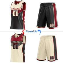 Charger l'image dans la galerie, Custom Cream Black-Maroon Side Panel Stripe Geometric V-Cut Color Block Reversible Double Side Sublimation Basketball Set Jersey