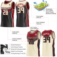 Charger l'image dans la galerie, Custom Cream Black-Maroon Side Panel Stripe Geometric V-Cut Color Block Reversible Double Side Sublimation Basketball Set Jersey