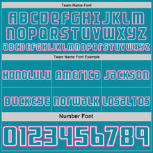 Charger l'image dans la galerie, Custom Teal Pink-White Side Panel Stripe Geometric V-Cut Color Block Reversible Double Side Sublimation Basketball Set Jersey