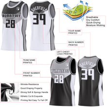 Загрузить изображение в средство просмотра галереи, Custom Black White-Gray Side Panel Stripe Geometric V-Cut Color Block Reversible Double Side Sublimation Basketball Set Jersey