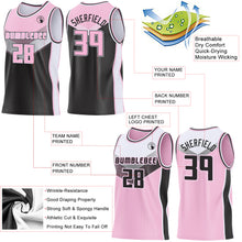 Load image into Gallery viewer, Custom Light Pink Black-White Side Panel Stripe Geometric V-Cut Color Block Reversible Double Side Sublimation Basketball Set Jersey