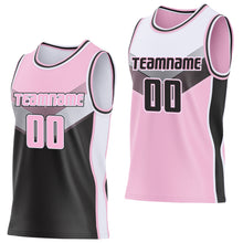 Load image into Gallery viewer, Custom Light Pink Black-White Side Panel Stripe Geometric V-Cut Color Block Reversible Double Side Sublimation Basketball Set Jersey