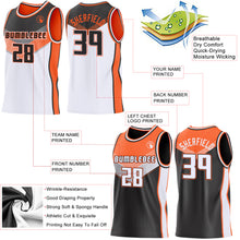 Загрузить изображение в средство просмотра галереи, Custom Black White-Orange Side Panel Stripe Geometric V-Cut Color Block Reversible Double Side Sublimation Basketball Set Jersey
