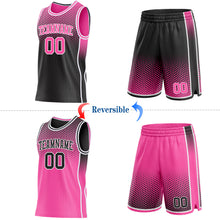 Charger l'image dans la galerie, Custom Black Pink-White Side Panel Stripe Gradient Geometric Honeycomb Reversible Double Side Sublimation Basketball Set Jersey