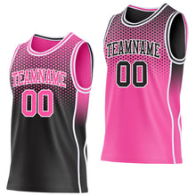 Charger l'image dans la galerie, Custom Black Pink-White Side Panel Stripe Gradient Geometric Honeycomb Reversible Double Side Sublimation Basketball Set Jersey