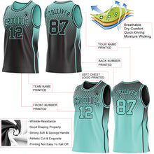 Загрузить изображение в средство просмотра галереи, Custom Black-Ice Blue Side Panel Stripe Gradient Geometric Honeycomb Reversible Double Side Sublimation Basketball Set Jersey