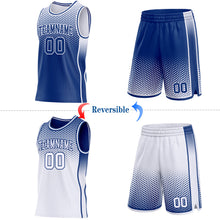 Laden Sie das Bild in den Galerie-Viewer, Custom Royal-White Side Panel Stripe Gradient Geometric Honeycomb Reversible Double Side Sublimation Basketball Set Jersey