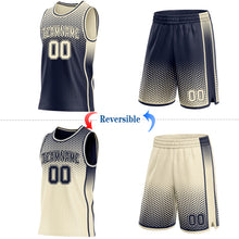 Laden Sie das Bild in den Galerie-Viewer, Custom Navy-Cream Side Panel Stripe Gradient Geometric Honeycomb Reversible Double Side Sublimation Basketball Set Jersey