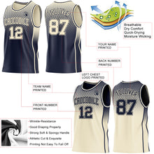 Laden Sie das Bild in den Galerie-Viewer, Custom Navy-Cream Side Panel Stripe Gradient Geometric Honeycomb Reversible Double Side Sublimation Basketball Set Jersey