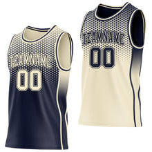 Laden Sie das Bild in den Galerie-Viewer, Custom Navy-Cream Side Panel Stripe Gradient Geometric Honeycomb Reversible Double Side Sublimation Basketball Set Jersey