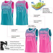 Загрузить изображение в средство просмотра галереи, Custom Teal Pink-White Side Panel Stripe Gradient Geometric Honeycomb Reversible Double Side Sublimation Basketball Set Jersey