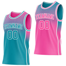 Загрузить изображение в средство просмотра галереи, Custom Teal Pink-White Side Panel Stripe Gradient Geometric Honeycomb Reversible Double Side Sublimation Basketball Set Jersey