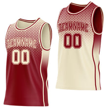 Laden Sie das Bild in den Galerie-Viewer, Custom Maroon-Cream Side Panel Stripe Gradient Geometric Honeycomb Reversible Double Side Sublimation Basketball Set Jersey