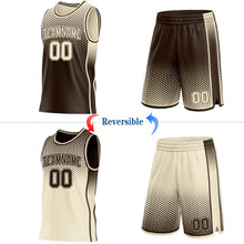 Laden Sie das Bild in den Galerie-Viewer, Custom Brown-Cream Side Panel Stripe Gradient Geometric Honeycomb Reversible Double Side Sublimation Basketball Set Jersey