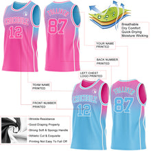 Load image into Gallery viewer, Custom Pink Sky Blue-White Side Panel Stripe Gradient Geometric Honeycomb Reversible Double Side Sublimation Basketball Set Jersey