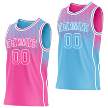 Load image into Gallery viewer, Custom Pink Sky Blue-White Side Panel Stripe Gradient Geometric Honeycomb Reversible Double Side Sublimation Basketball Set Jersey