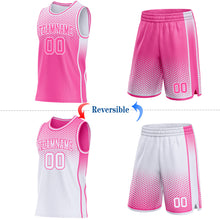 Load image into Gallery viewer, Custom Pink-White Side Panel Stripe Gradient Geometric Honeycomb Reversible Double Side Sublimation Basketball Set Jersey