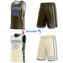 Charger l'image dans la galerie, Custom Olive(Cream) Royal-White Camo Side Panel Stripe Reversible Double Side Sublimation Basketball Set Jersey