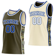 Charger l'image dans la galerie, Custom Olive(Cream) Royal-White Camo Side Panel Stripe Reversible Double Side Sublimation Basketball Set Jersey