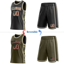 Charger l'image dans la galerie, Custom Black(Olive) Vintage USA Flag-Cream Camo Side Panel Stripe Reversible Double Side Sublimation Basketball Set Jersey