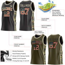 Charger l'image dans la galerie, Custom Black(Olive) Vintage USA Flag-Cream Camo Side Panel Stripe Reversible Double Side Sublimation Basketball Set Jersey