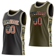Charger l'image dans la galerie, Custom Black(Olive) Vintage USA Flag-Cream Camo Side Panel Stripe Reversible Double Side Sublimation Basketball Set Jersey