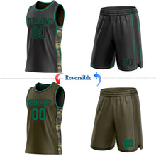 Charger l'image dans la galerie, Custom Black(Olive)-Kelly Green Camo Side Panel Stripe Reversible Double Side Sublimation Basketball Set Jersey