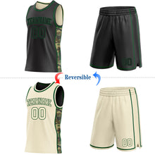 Charger l'image dans la galerie, Custom Black(Cream)-Green Camo Side Panel Stripe Reversible Double Side Sublimation Basketball Set Jersey