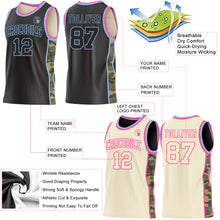 Charger l'image dans la galerie, Custom Black(Cream) Light Blue-Pink Camo Side Panel Stripe Reversible Double Side Sublimation Basketball Set Jersey