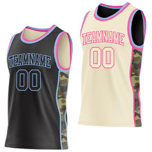 Charger l'image dans la galerie, Custom Black(Cream) Light Blue-Pink Camo Side Panel Stripe Reversible Double Side Sublimation Basketball Set Jersey