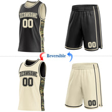 Charger l'image dans la galerie, Custom Black-Cream Camo Side Panel Stripe Reversible Double Side Sublimation Basketball Set Jersey