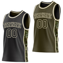 Charger l'image dans la galerie, Custom Black(Olive)-Cream Digital Camo Side Panel Stripe Reversible Double Side Sublimation Basketball Set Jersey