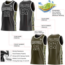 Charger l'image dans la galerie, Custom Black(Olive)-White Digital Camo Side Panel Stripe Reversible Double Side Sublimation Basketball Set Jersey