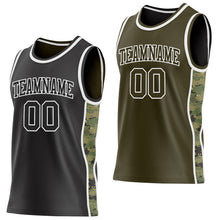 Charger l'image dans la galerie, Custom Black(Olive)-White Digital Camo Side Panel Stripe Reversible Double Side Sublimation Basketball Set Jersey