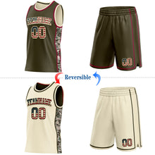 Charger l'image dans la galerie, Custom Olive Vintage USA Flag Cream-Maroon Digital Camo Side Panel Stripe Reversible Double Side Sublimation Basketball Set Jersey