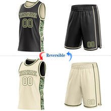 Charger l'image dans la galerie, Custom Black Olive-Cream Digital Camo Side Panel Stripe Reversible Double Side Sublimation Basketball Set Jersey