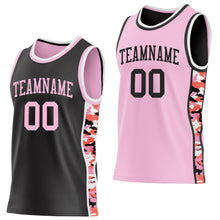 Charger l'image dans la galerie, Custom Black Light Pink-White Digital Camo Side Panel Stripe Reversible Double Side Sublimation Basketball Set Jersey